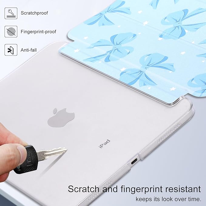 case for ipad 11th Generation11 Inch 2025 (A16 Chip) &amp 10th Gen 10.9 Inch 2022 - Slim Cratch-Resistant Hard PC Translucent Back Shell Smart Cover Wake/Sleep FunctionBlue Bow
