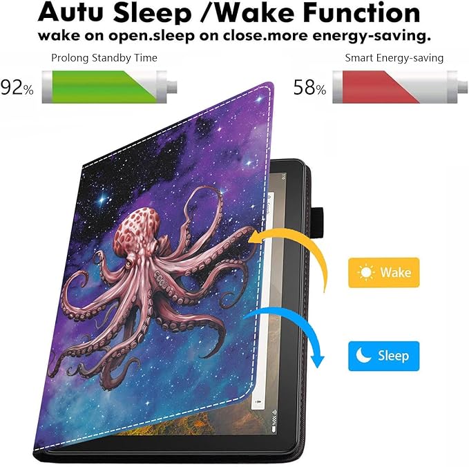 Case for All-New Amazon Kindle Fire HD 10 &amp 10 Plus Tablet 10.1 (13th/11th Generation 2023/2021 Release) - PU Leather Folio Case with Smart Auto Wake/Sleep Galaxy Nebula Octopus