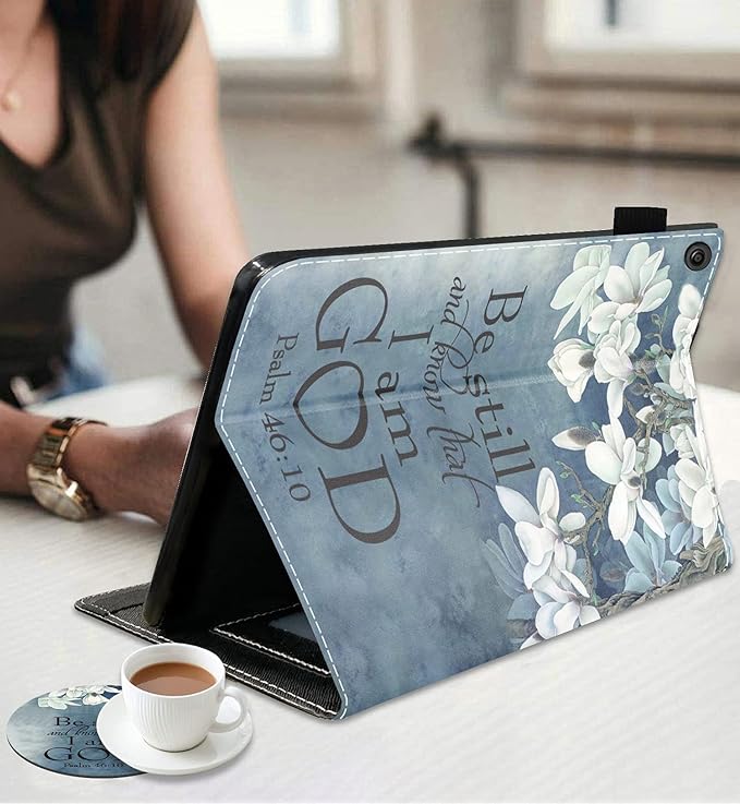 Case for Amazon Fire HD 10 Tablet 10.1 inch (9th/7th Generation 2019/2017 Release) - Slim Lightweight PU Leather Stand Cover with Auto Wake/Sleep Christian Quotes Bible Verse Psalm 46:10