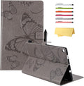 Kindle Fire HD 10 Tablet 2019/2017 Case 9th/7th Generation 10.1 with Pencil Holder Pockets [Auto Sleep/Wake] Folio Stand Embossed PU Leather Magnetic Smart Wallet TPU Cover Gray Butterfly