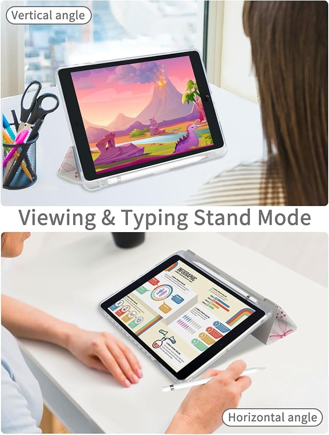 Fycyko Trifold Stand Case for iPad 10.2 InchiPad 9th/8th/7th Generation 2021/2020/2019 Aesthetic Pink Bowknot Flower Pattern with Pencil Holder Shockproof Protective CoverBlossom