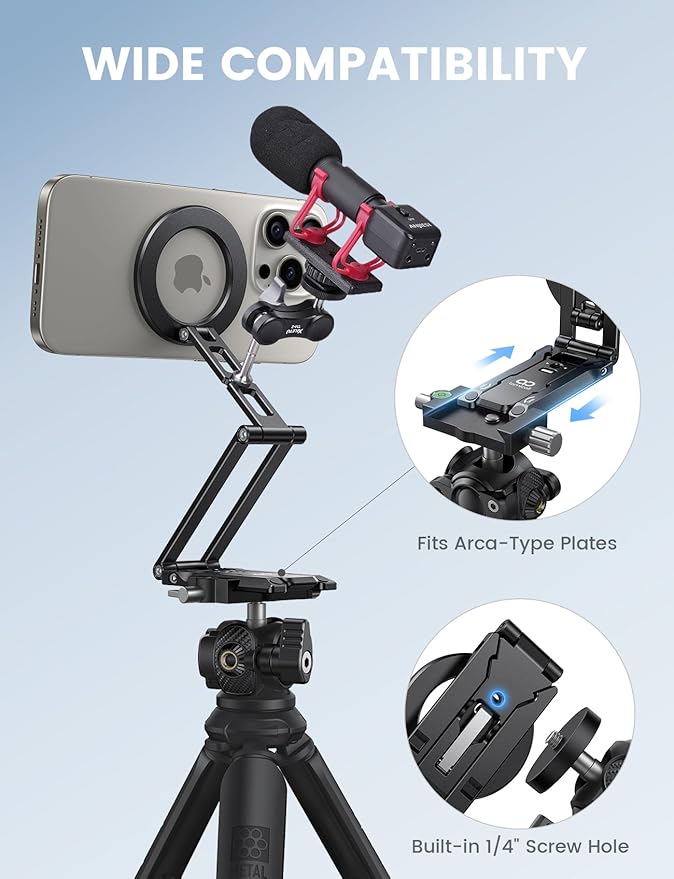 Lamicall for Magsafe Tripod Stand - [Ultra-Compact] Aluminium Magnetic Phone Tripod for iPhone 17/16 Pro Max Flexible Cell Phone Mount Gift with 1/4 Screw Arca &amp Hook Accessories Women Men Blac