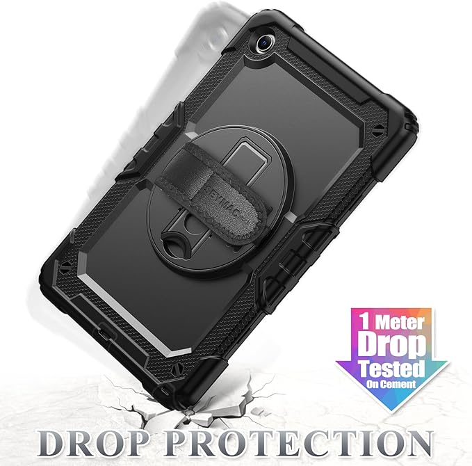 SEYMAC stock Case for Samsung Galaxy Tab A11+ Plus 11'' Full-Body Drop Protection Case with Screen Protector Pencil Holder [360° Rotating Hand Strap] &ampStand Black