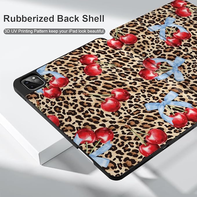 DONGKE Case for 2022/2021/2020/2018 iPad Pro 11 inch Gen 4/3/2/1 - Slim Protective Case - Built in Pencil Holder Support Charging - Trifold Stand &amp Sleep/Wake Cover- Leopard