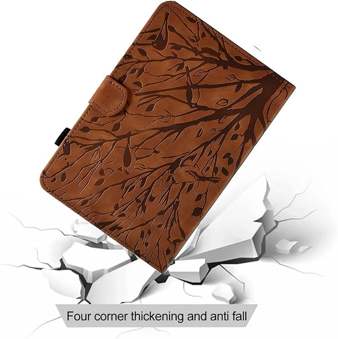 for Amazon Kindle Fire HD 8 &amp Fire HD 8 Plus Case (12th/10th Generation 2024/2022/2020) 8 UUcovers Embossed Magneic Smart Cover with Stand/Pencil Holder [Auto Sleep/Wake] Brown Lucky Tree