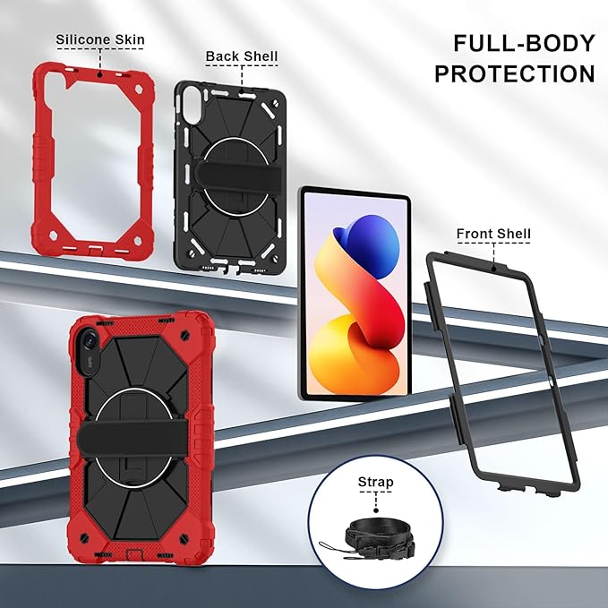 Case for Xiaomi Redmi Pad 2 Pro 12.1 inch (2025) TabletHeavy Duty Cover Rugged Shockproof Protective Case w/Kickstand Cover for Redmi Pad 2 Pro 12.1 inch (Black/Red)