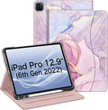 Fintie Folio Case for iPad Pro 12.9 6th Generation 2022 Multi-Angle Smart Stand Cover w/Pencil Holder &amp Pocket Also Fit iPad Pro 12.9 2021 5th &amp 2020 4th &amp 2018 3rd Gen Dreamy Marble