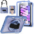 BRAECNstock Case for iPad mini 7 (A17 pro) 2024 &amp Mini 6 2021 8.3-inchShockproof Protective Cover with Pencil HolderScreen Protector360° Rotating Hand Strap/Stand- Lavender Grey