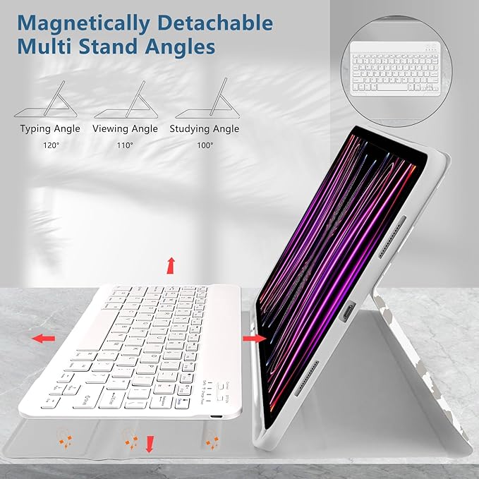 TopPerfekt for iPad Pro 11 4th/3rd/2nd/1st Gen (2022/2021/2020/2018) Keyboard Case Magnetically Absorbent Auto Sleep/Wake Support 2nd Gen Pencil Wireless Charge with Pencil Holder - Grey Leopard
