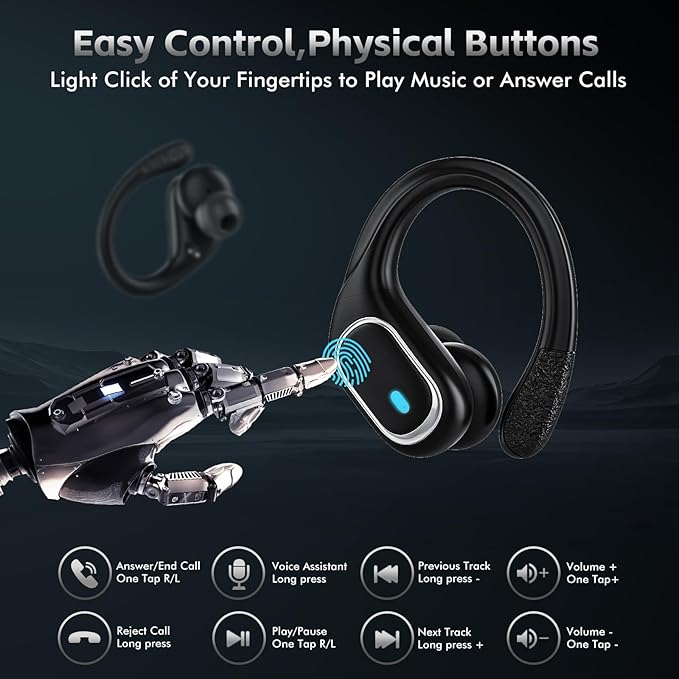 Wireless Earbuds Bluetooth 5.3 Headphones with 80H Playback IPX7 Waterproof Over Ear Buds with LED Power Display for Sports Running Workouts
