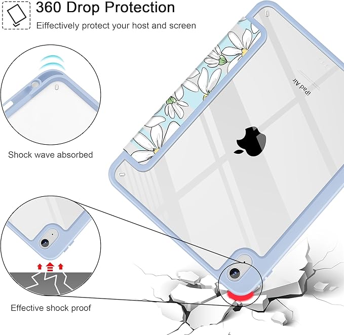 May Chen for iPad Air 11-inch M4/M3/M2 (2026/2025/2024) iPad Air 5th/4th 10.9 Inch - Shockproof Cover with Clear Back Shell &amp Penceil Holder Auto Wake/Sleep Stand Cover Heart Rabbits