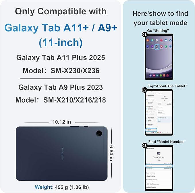 Case for Galaxy Tab A11+ Plus 2025/ A9+ 2023 11 Inch Rugged Samsung Tab A11 Plus Case Galaxy A9+ Tablet Cover with 360 Rotating Hand Strap Stand Shoulder Strap Screen Protector Black Red