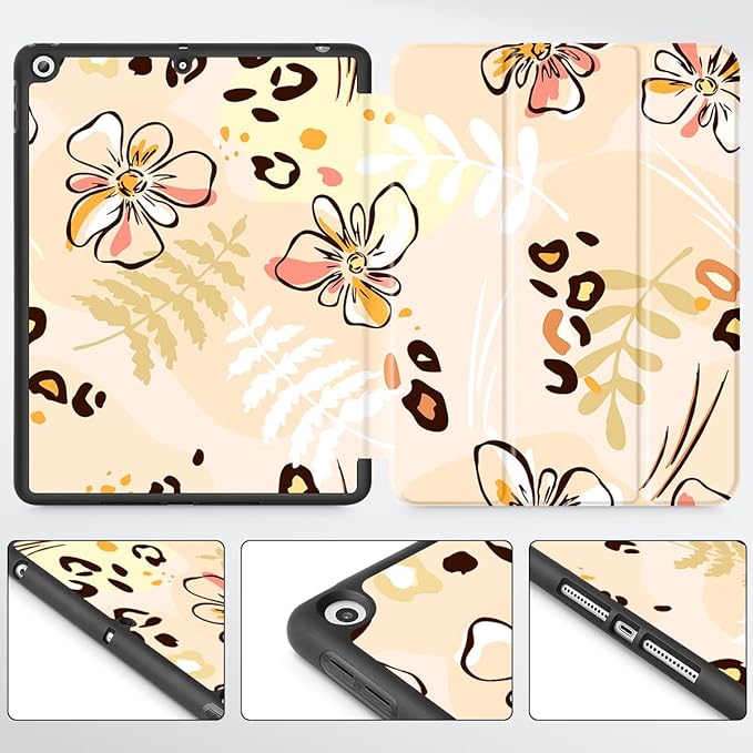 Mektron Designed Printed iPad 10.2 Case 9th Gen (2021)/ 8th Gen (2020)/ 7th Gen (2019) with Pencil Holder Slim Protective Case with Soft TPU Back for iPad 10.2 Inch Abstract Floral C347