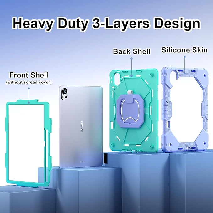 Shoulder Strap Tablet Case for Huawei MatePad Air (2024) 12.0 inch Heavy Duty Shockproof Protective Cover with Kickstand Handle Shoulder Strap for Women Man Lotus Purple Mint Green