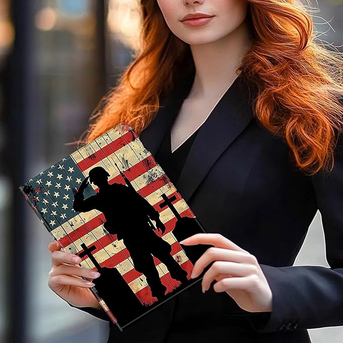 Case for Amazon Kindle Fire HD 10 and Fire HD 10 Plus 10.1 Tablet Case (13th/11th Generation 2023/2021 Release) Slim Fit PU Leather Cover with Auto Sleep/Wake - American Flag Soldier