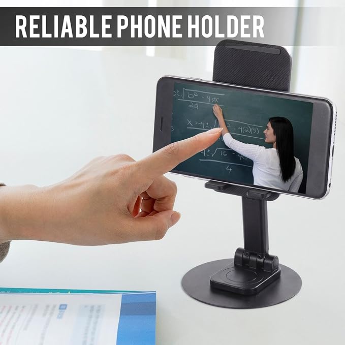 Geelin 50 Pieces 360 Black Rotating Phone Stand Desktop Fully Adjustable Foldable Phone Holder with Anti-Slip Pad Lightweight Aluminum Base Tablet Stand for All Phones