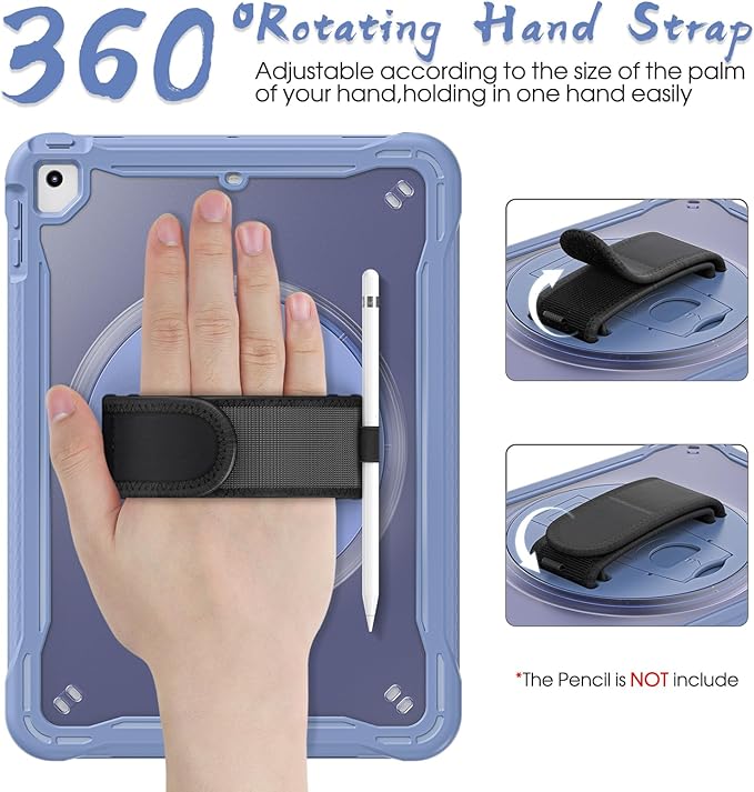 BRAECNstock Case for iPad 6th/5th Generation 9.7 inch 2018/2017ipad Air 2nd Gen &amp Pro 9.7 inch Cover for Kids with Pencil HolderScreen Protector360°Rotating Hand Strap&ampKickstand-Lavender Gr