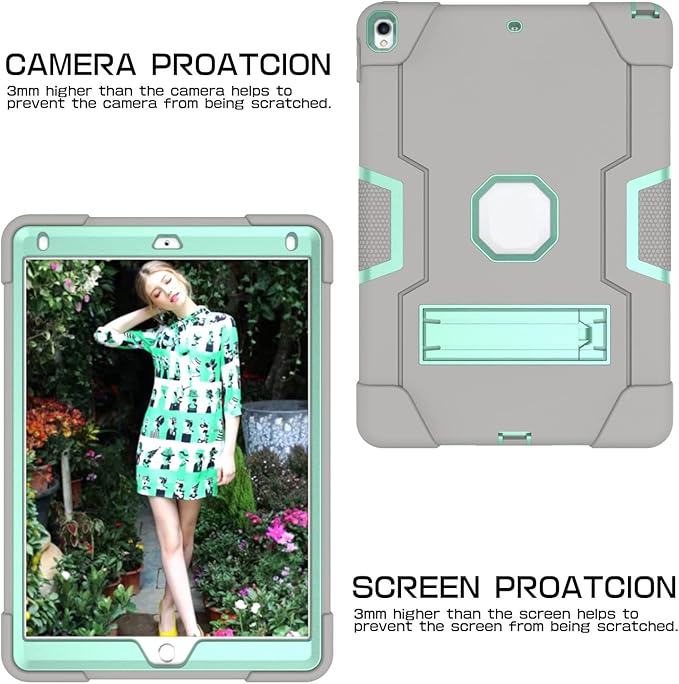 Jaorty 3 in 1 Hybrid Case for iPad Air 3 10.5 &amp iPad Pro 10.5 - Heavy Duty Rugged Stand Shockproof Anti-Slip Anti-Scratch Gray/Green
