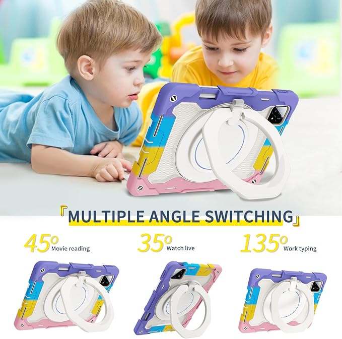 Tablet Silicone Case for Xiaomi Pad 6S Pro 12.4Shockproof Case with Pencil HolderShoulder StrapRotating Large Ring Hanging Kickstand for Kids