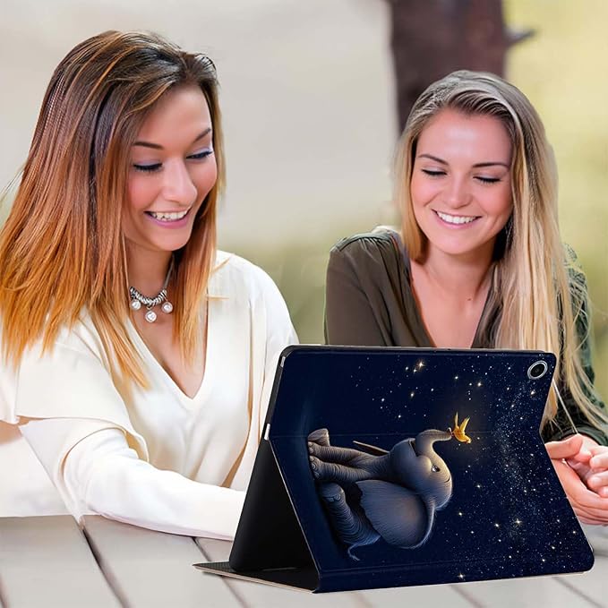 Case for iPad (A16) 11th Generation 11 Inch 2025/iPad 10th Generation 10.9 inch 2022Slim PU Leather Cover Adjustable Stand Auto Wake/SleepCute Elephan and Bird