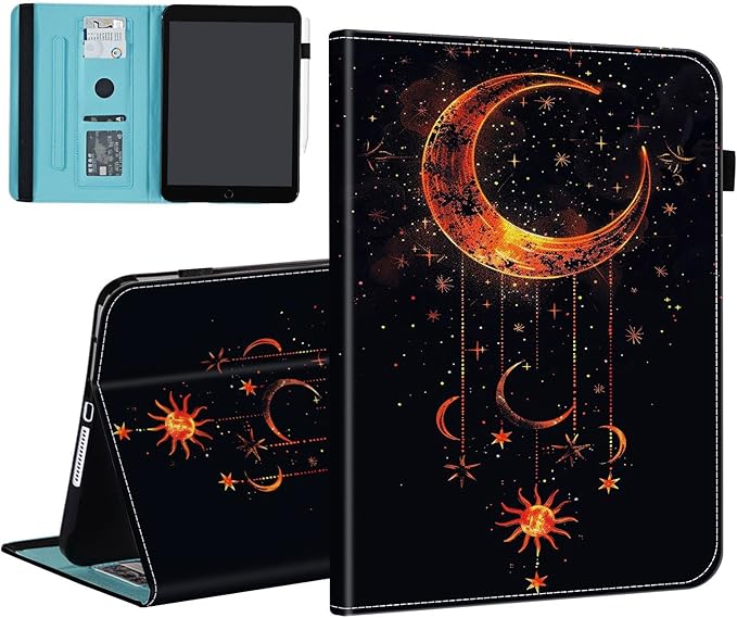 Case for Samsung Galaxy Tab S9 FE 5G 10.9 Inch/Galaxy Tab S9 11 Inch 2023Card Slot PU Leather TPU Case Pen Holder Auto Wake SleepMoon Sun