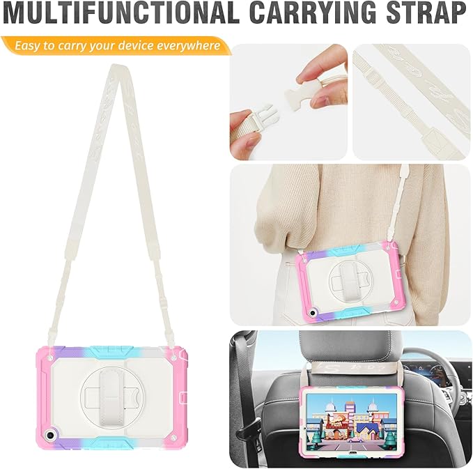HXCASEAC Case for Samsung Galaxy Tab A11+ Plus Kids 11 Inch Protective with Screen Protector/Hand Strap/Pen Holder Sturdy Shockproof for Samsung A11 Plus Tablet Case Cute for Girls - Rainbow Pink