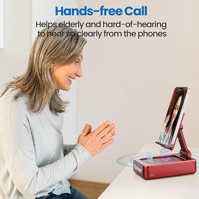 JTEMAN Portable Phone Stand with Speaker Bluetooth WirelessGifts for Men WomenBirthday for WomenKitchen Gadgets for MenPhone Holder for Desk - Red