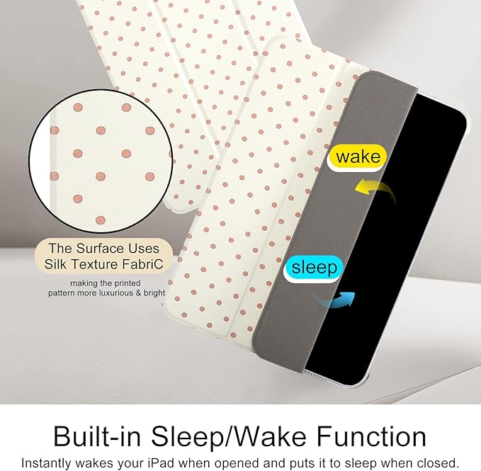 case for ipad 11th Generation11 Inch 2025 (A16 Chip) &amp 10th Gen 10.9 Inch 2022 - Slim Scratch-Resistant Hard PC Translucent Back Shell Smart Cover Wake/Sleep FunctionYellow red Polka dots
