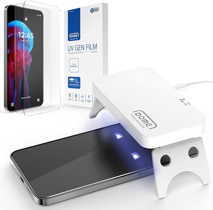 DOME GLASS Whitestone DOME UV GEN Film for Samsung Galaxy S25 [Glass-Like Film] Screen Protector with UV Lamp [2Pack]