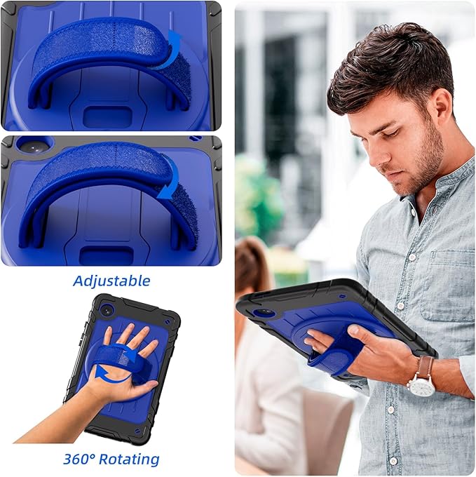Case for Samsung Galaxy Tab A9 Case 8.7 Inch 2023 with 360 Rotating Hand Strap &amp Shoulder StrapProtective Case for Galaxy Tab A9 8.7 Tablet SM-X110/X115/X117 (Black+Blue)
