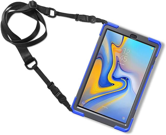 Rugged Case for Samsung Galaxy Tab A 10.5 2018 (SM-T590/T595/T597) Portable Hybrid Shock-Proof Cover with 360° Rotatable Hook&ampLoop HandleShoulder Strap (Blue)