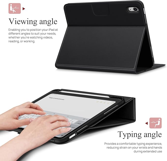 auaua Case for iPad (A16) 11th Generation 11 Inch 2025 iPad 10th Generation 10.9 Inch 2022 with Pencil Holder and Pocket Typing Angle Muti-Stand Magnetic Closure Auto Sleep/Wake (Black)