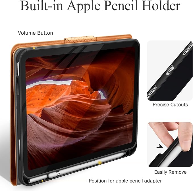 auaua Case for iPad (A16) 11th Generation 11 Inch 2025 iPad 10th Generation 10.9 Inch 2022 with Pencil Holder Auto Sleep/Wake Adjustable Stand PU Leather (Brown)