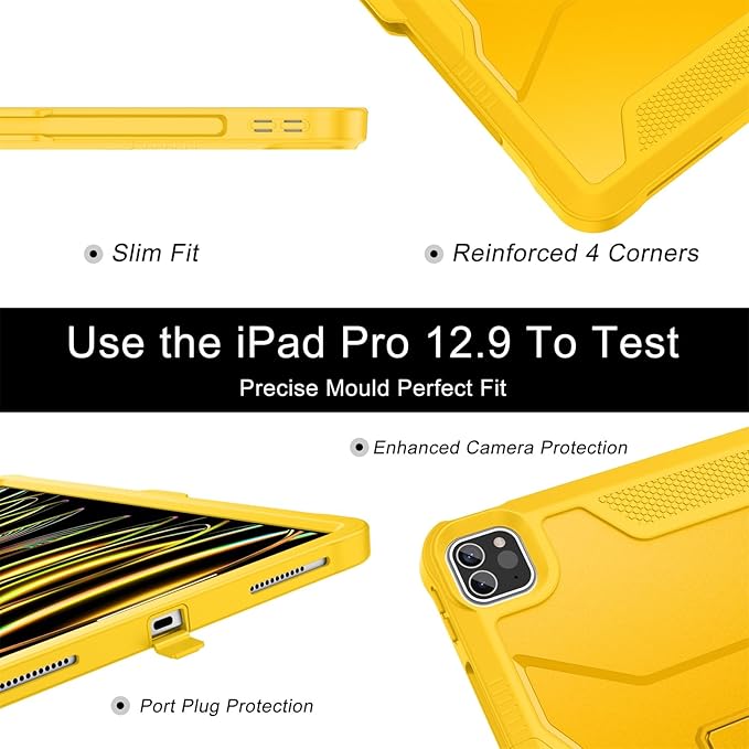 Soke Case for iPad Pro 12.9 Inch 6th/5th/4th Generation(2022/2021/2020 Release) Rugged Shockproof Protective Cover with Built-in Kickstand for Apple iPad Pro 12.9 - Lemon Yellow
