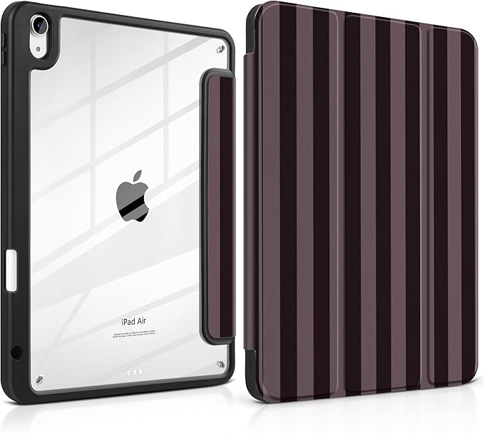 DONGKE Case for iPad Air 11-inch M4 2026 &amp M3 2025 &amp M2 2024 iPad Air 5th/4th Generation 10.9 2022/2020 [Built-in Pencil Holder] Clear Acrylic Back Trifold Stand Smart Cover Brown Stripes