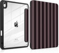 DONGKE Case for iPad Air 11-inch M4 2026 &amp M3 2025 &amp M2 2024 iPad Air 5th/4th Generation 10.9 2022/2020 [Built-in Pencil Holder] Clear Acrylic Back Trifold Stand Smart Cover Brown Stripes