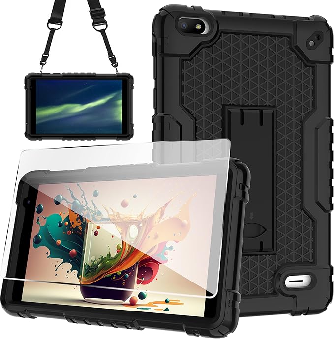 Case for BLU M8L 2022BLU M8L Plus 8 inch Tablet - [Built-in Kickstand] Anti Slip Kids Friendly Shockproof Silicone Protective Cover with Screen Protector (Black/Black/1 PC)