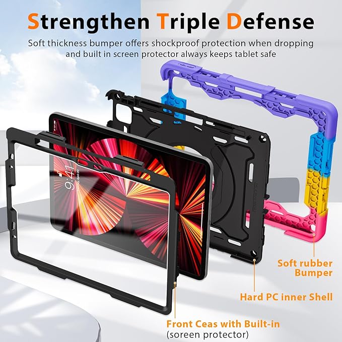 ROISKIN for iPad Air 11 inch M4/M3/M2 Case iPad Pro 11 inch 4th/3rd/2nd/1st GenerationiPad Air 5th/4th 10.9 inch CaseHeavy Duty Shockproof with 360 Stand Handle Shoulder Strap Pen Holder for Kids