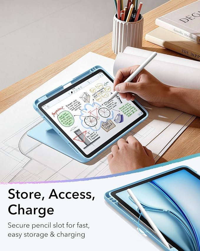 ESR for iPad Air 11 Inch Case M4/M3/M2 (2026/2025/2024) iPad Air 5th/4th Gen Case (2022/2020) Vertical Stand Cover Multi Stand Angles Ultra-Stable Cover with Pencil Holder Flip Series Light Blue