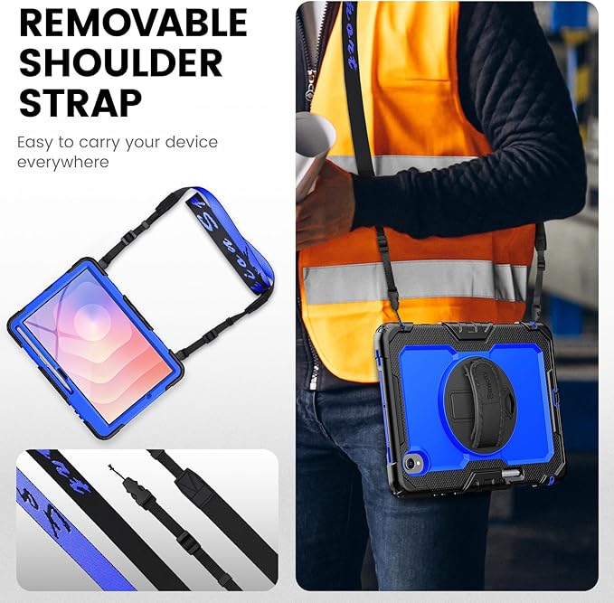 Timecity Case for Samsung Galaxy Tab S11 11-Inch 2025 Model (SM-X730/X736B/X738) Heavy Duty Protective Cover with Screen Protector Rotating Stand Shoulder Strap &amp S Pen Holder Dark Blue