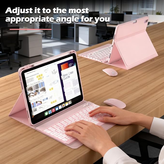 Keyboard Case for iPad mini A17 Pro 7th Generation 2024 / mini 6th Generation 2021 Mouse and Detachable Keyboard Adjustable Stand Built in Pencil Holder Auto-Sleep/Wake Feature Pink