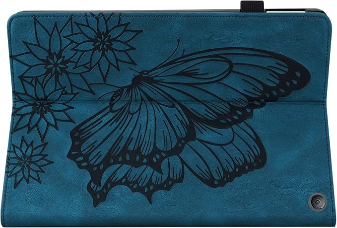 for Amazon Kindle Fire HD 10 &amp HD 10 Plus Case 13th/11th Generation 10.1 inch (2023/2021) Folio Stand Embossed PU Leather Wallet Cover with Pencil Holder/Card Pockes Blue Flower Butterfly