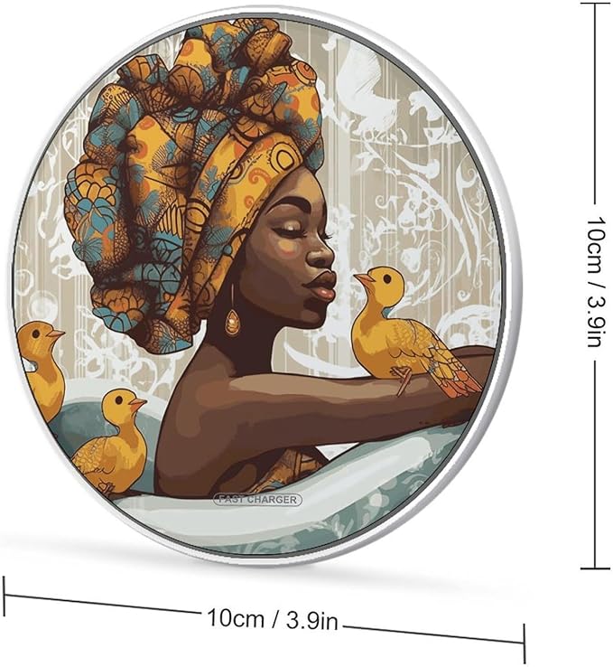African Women Wireless Charger Fast Wireless Charging Pad with USB Cable 10W Anti-Slip Magnetic Wireless Charger Portable Slim Charger Puck Travel Charging Station
