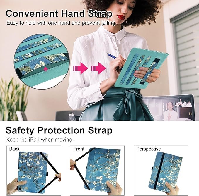 Grifobes Case 8/8 Plus [Only for 2024/2022/2020 Released 14th/12th/10th Generation] Premium PU Leather Folio Stand Smart Auto Wake/Sleep Cover with Built-in Stylus Holder/Pocket Flower Teal