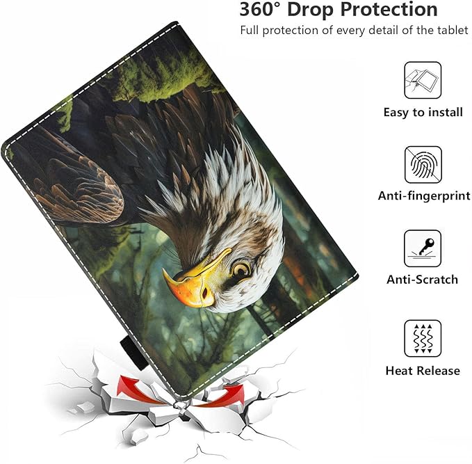 Case for All-New Amazon Kindle Fire HD 10 &amp 10 Plus Tablet 10.1 (13th/11th Generation 2023/2021 Release) - PU Leather Folio Case with Smart Auto Wake/Sleep Bald Eagle