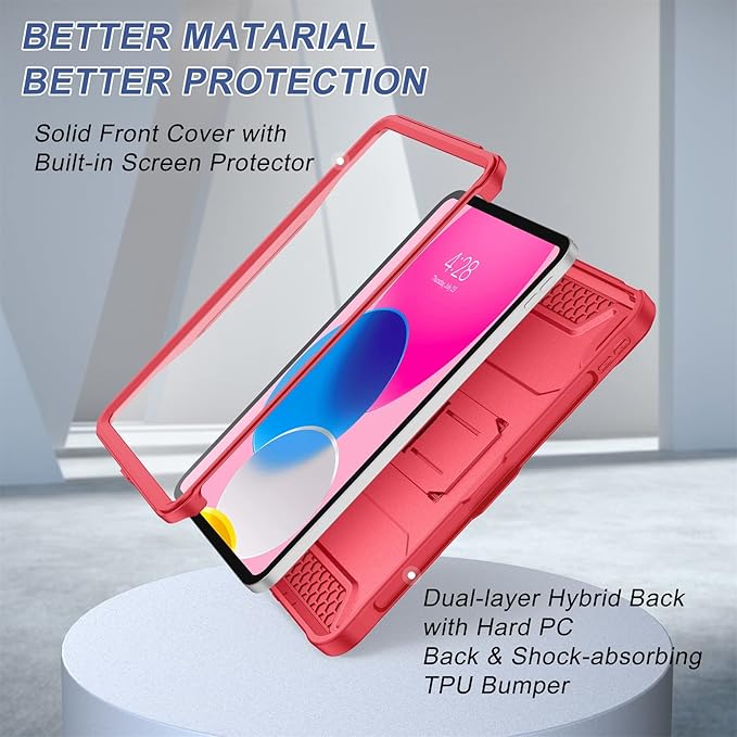 Soke Case for iPad (A16) 11th Generation 11-inch 2025 iPad 10th Generation 10.9-inch 2022 with Built-in Screen Protector and Kickstand Rugged Full Body Protective Cover - Burgundy Red