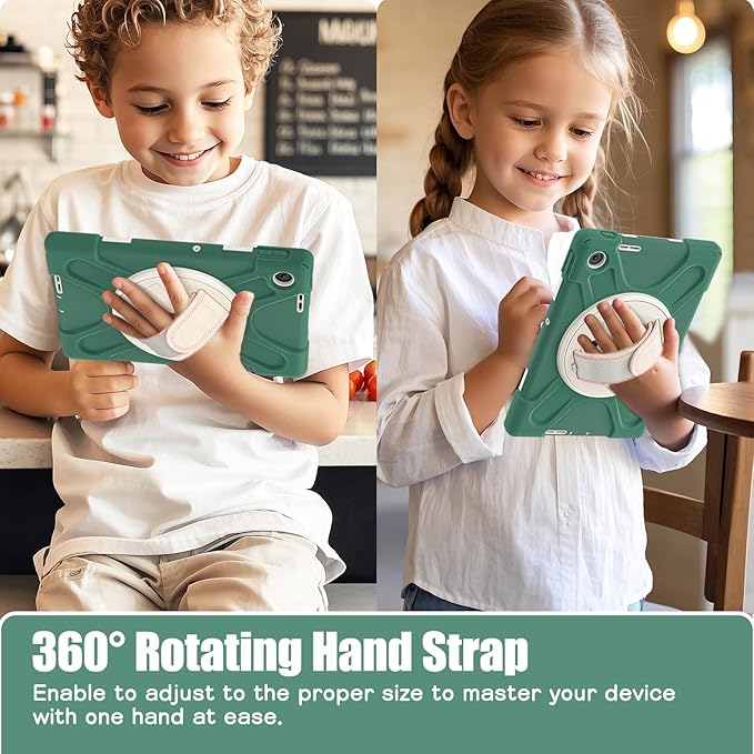 Tablet Case Compatible with Lenovo Tab 10.1(TB-311XU) /K10C TB311FU 2025 Case Protective Heavy Duty Rugged Shockproof Drop Protection Cover Shoulder Strap for Kids Silicone Cover(Green)