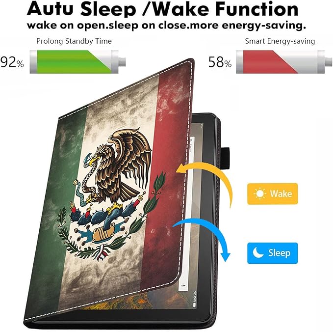 Case for All-New Amazon Kindle Fire HD 10 &amp 10 Plus Tablet 10.1 (13th/11th Generation 2023/2021 Release) - PU Leather Folio Case with Smart Auto Wake/Sleep Mexican Flag