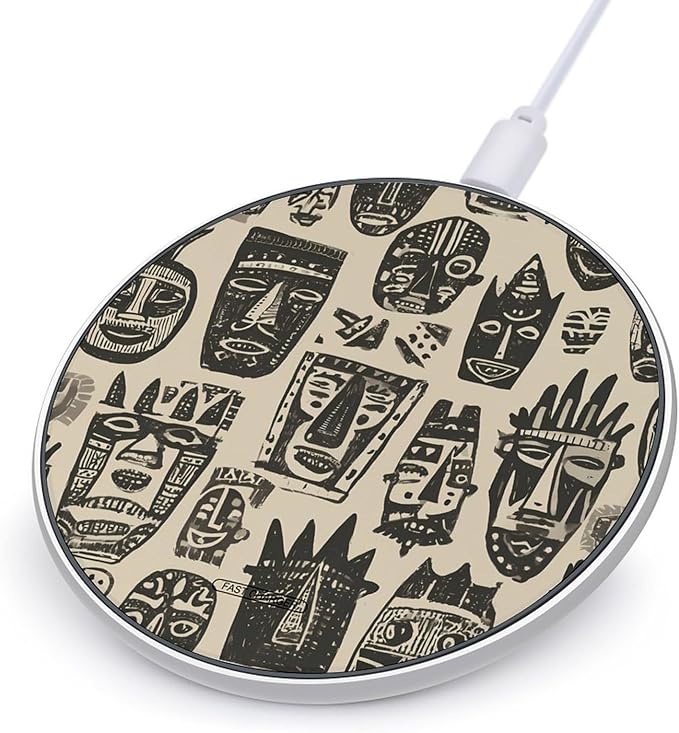 African Tribal Masks Phone Charger Magnetic Charging Pad Anti-Slip with USB Cable