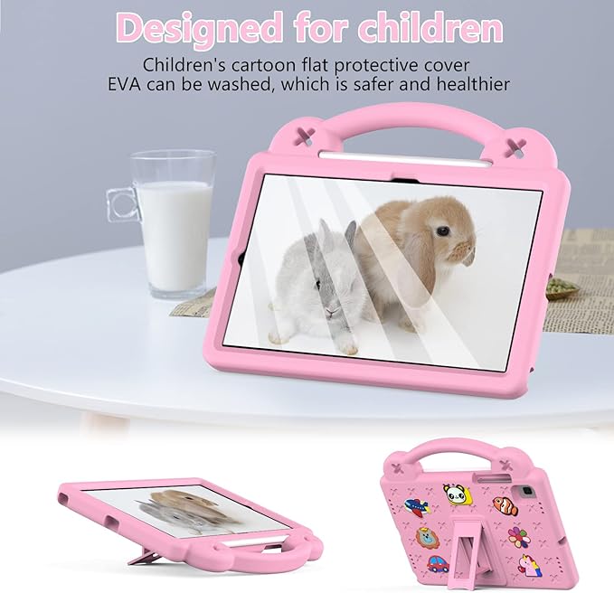 Compatible with Samsung Galaxy Tab A7 10.4 (2020/2022)/Tab S6 10.5(2019)/Tab S5e 10.5 inch(2019)/Tab S6 Lite 2020/2022 10.4 Tablet Case Shoulder Strap &amp Pen Tray for Girl Kid Gift Pink